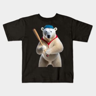 Polar bear Steve as a baseball player Kids T-Shirt